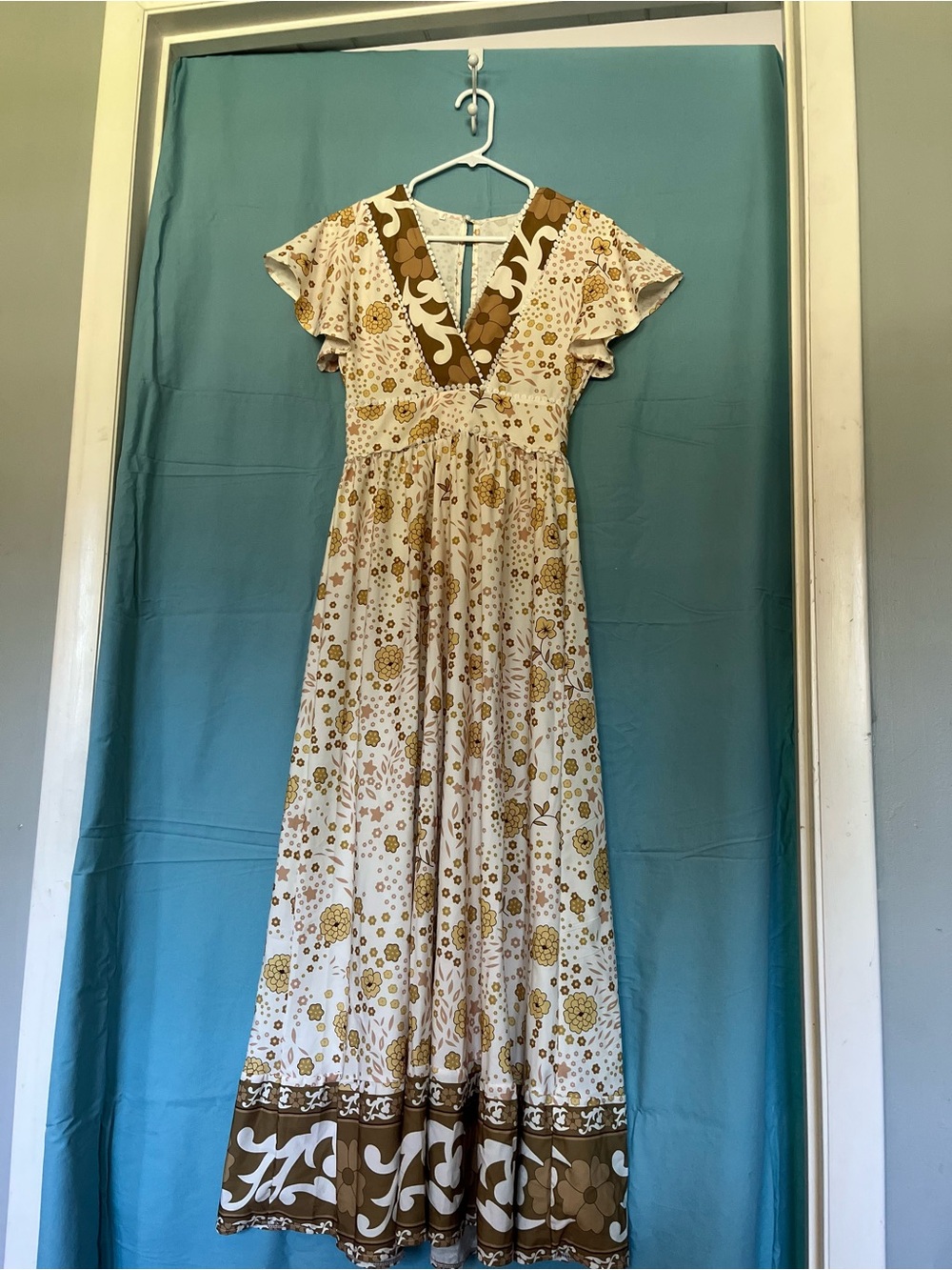 Floral V-Neck Maxi Dress in yellow and Brown